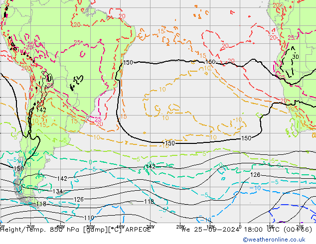 Height/Temp. 850 hPa ARPEGE We 25.09.2024 18 UTC