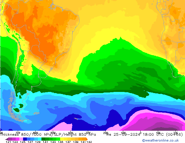 Thck 850-1000 hPa ARPEGE Qua 25.09.2024 18 UTC