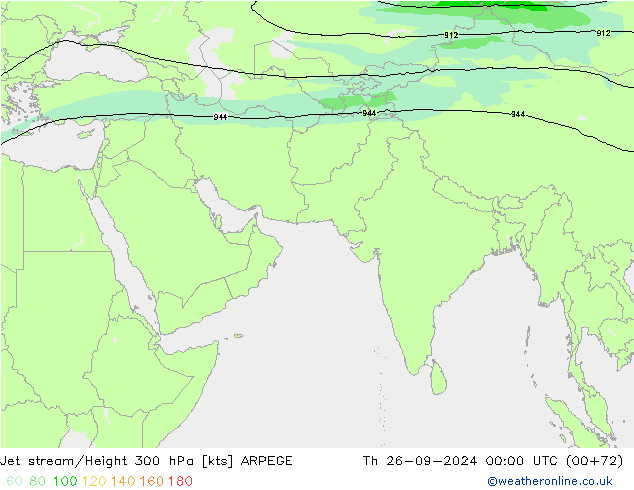 Jet stream/Height 300 hPa ARPEGE Th 26.09.2024 00 UTC