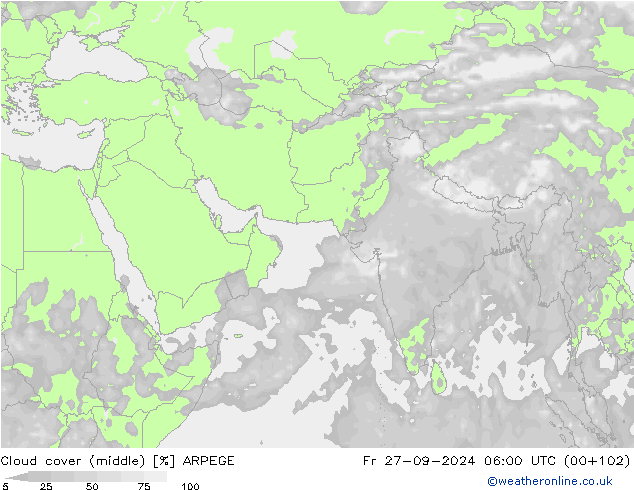 Bulutlar (orta) ARPEGE Cu 27.09.2024 06 UTC