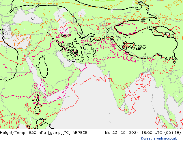 Height/Temp. 850 гПа ARPEGE пн 23.09.2024 18 UTC