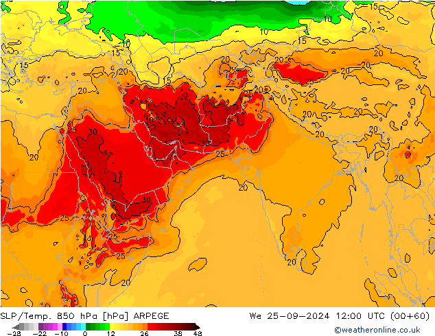 SLP/Temp. 850 hPa ARPEGE wo 25.09.2024 12 UTC