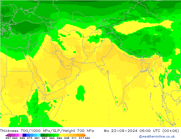 Thck 700-1000 hPa ARPEGE Mo 23.09.2024 06 UTC