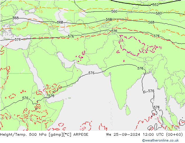 Hoogte/Temp. 500 hPa ARPEGE wo 25.09.2024 12 UTC