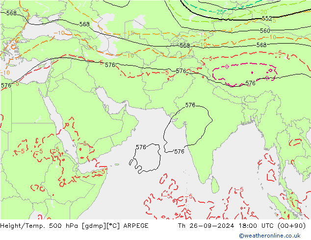 Hoogte/Temp. 500 hPa ARPEGE do 26.09.2024 18 UTC