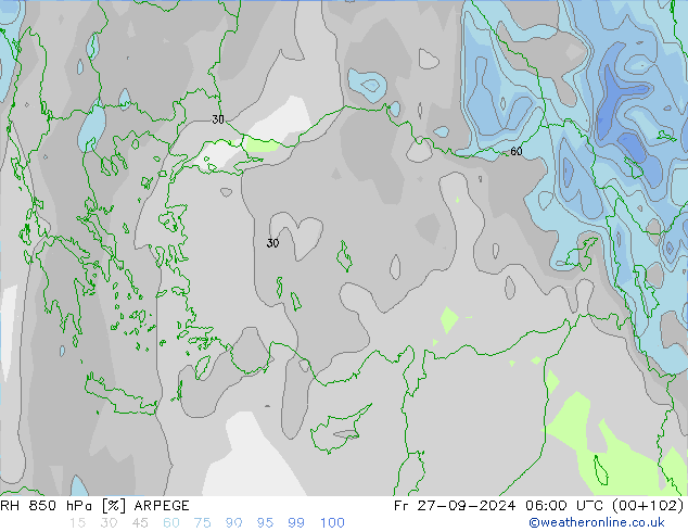 RH 850 hPa ARPEGE pt. 27.09.2024 06 UTC