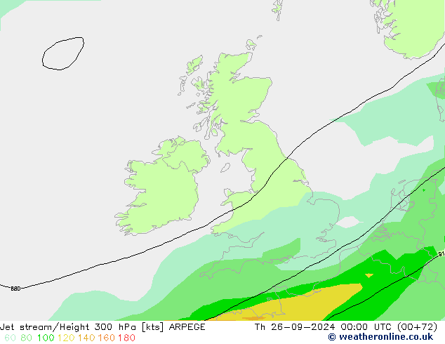 Jet stream/Height 300 hPa ARPEGE Th 26.09.2024 00 UTC