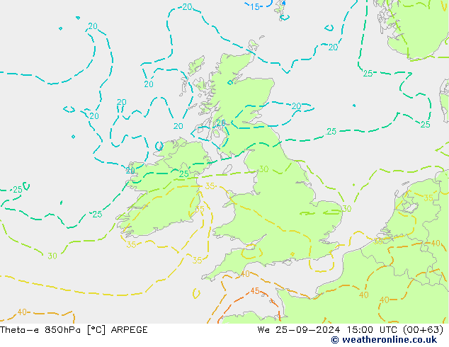 Theta-e 850hPa ARPEGE We 25.09.2024 15 UTC