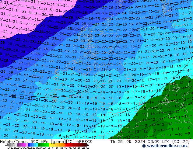 Height/Temp. 500 hPa ARPEGE czw. 26.09.2024 00 UTC