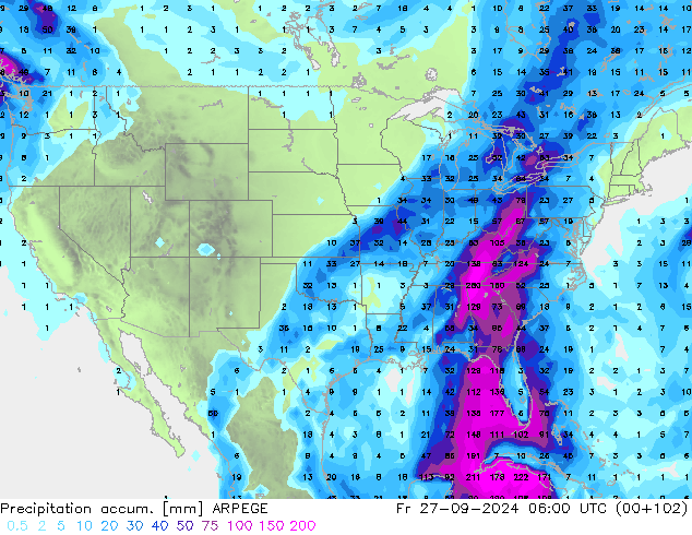 Precipitation accum. ARPEGE  27.09.2024 06 UTC