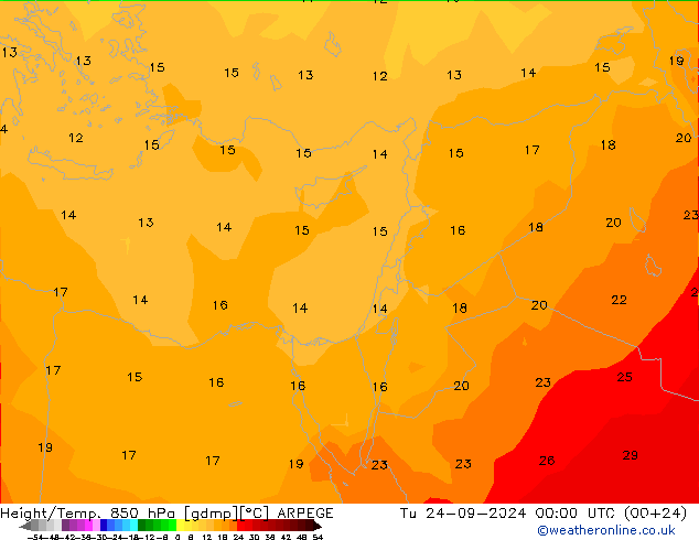 Géop./Temp. 850 hPa ARPEGE mar 24.09.2024 00 UTC