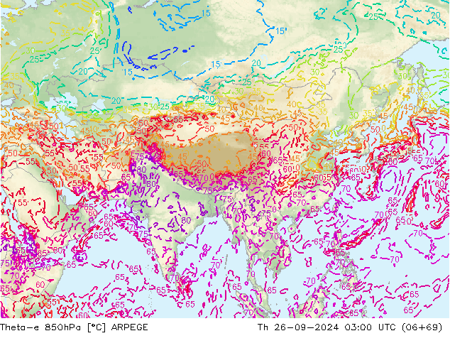 Theta-e 850hPa ARPEGE do 26.09.2024 03 UTC