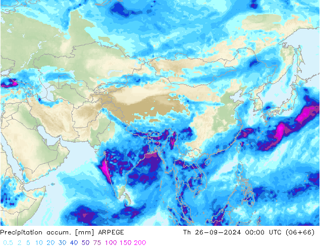 Précipitation accum. ARPEGE jeu 26.09.2024 00 UTC