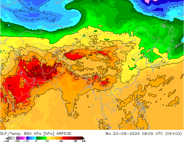 SLP/Temp. 850 hPa ARPEGE lun 23.09.2024 09 UTC