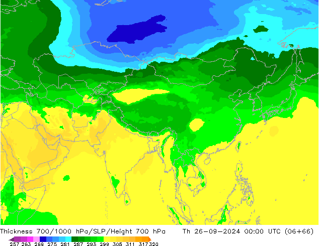 Thck 700-1000 hPa ARPEGE Th 26.09.2024 00 UTC