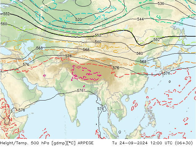 Height/Temp. 500 hPa ARPEGE  24.09.2024 12 UTC