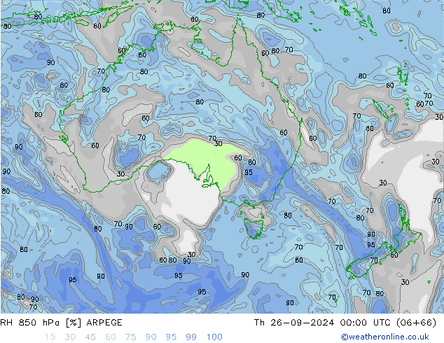 RH 850 hPa ARPEGE Qui 26.09.2024 00 UTC