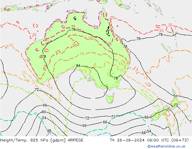 Height/Temp. 925 hPa ARPEGE Čt 26.09.2024 06 UTC