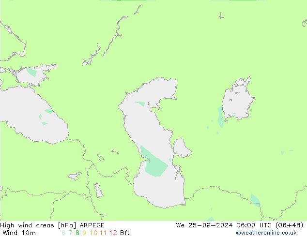 High wind areas ARPEGE St 25.09.2024 06 UTC