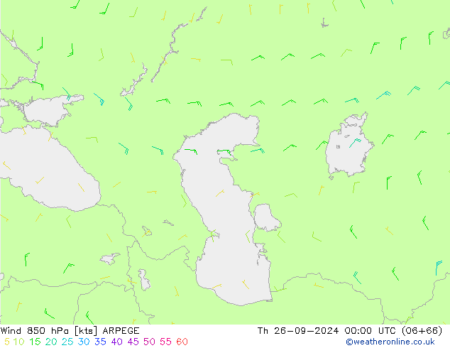 Viento 850 hPa ARPEGE jue 26.09.2024 00 UTC