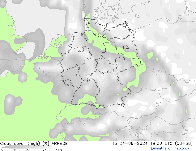 Bewolking (Hoog) ARPEGE di 24.09.2024 18 UTC