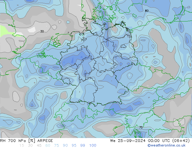 RH 700 hPa ARPEGE  25.09.2024 00 UTC