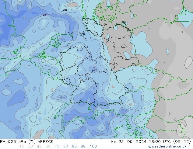 RH 925 гПа ARPEGE пн 23.09.2024 18 UTC