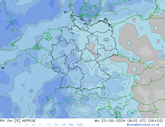 RH 2m ARPEGE Mo 23.09.2024 09 UTC