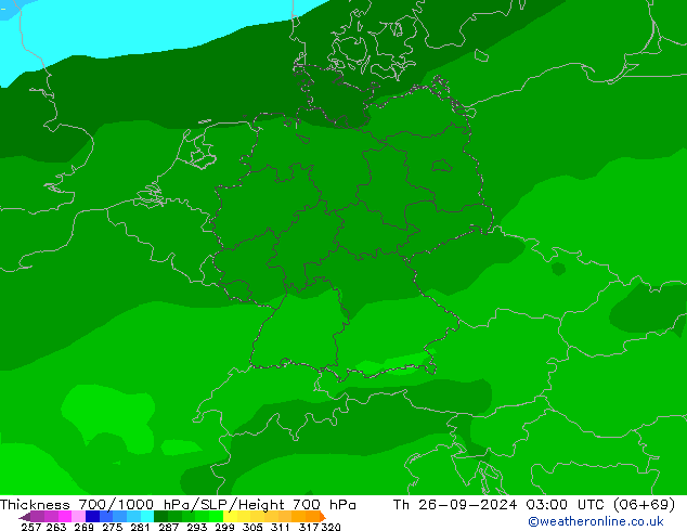 Thck 700-1000 hPa ARPEGE Th 26.09.2024 03 UTC