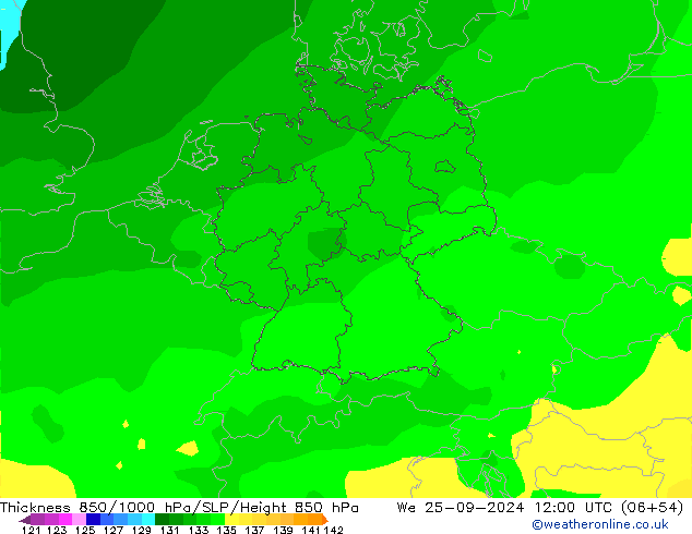 Thck 850-1000 hPa ARPEGE We 25.09.2024 12 UTC