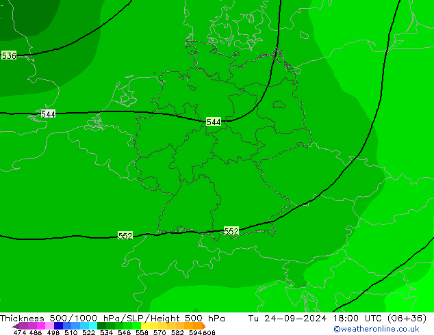 Espesor 500-1000 hPa ARPEGE mar 24.09.2024 18 UTC