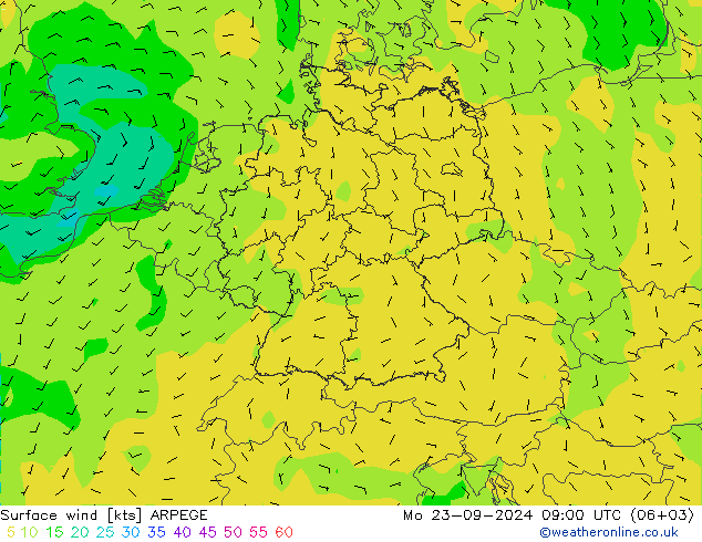 Bodenwind ARPEGE Mo 23.09.2024 09 UTC