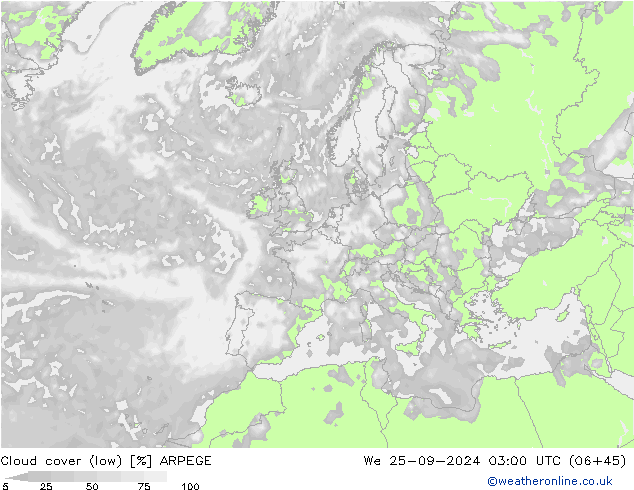 Nubi basse ARPEGE mer 25.09.2024 03 UTC