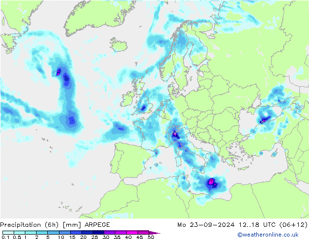 Nied. akkumuliert (6Std) ARPEGE Mo 23.09.2024 18 UTC