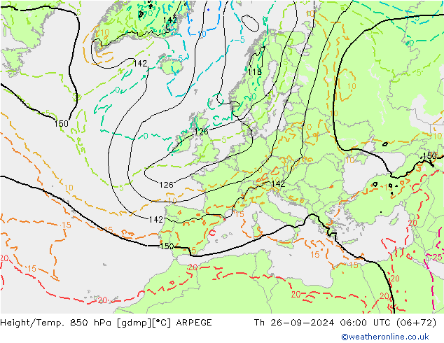 Height/Temp. 850 hPa ARPEGE gio 26.09.2024 06 UTC