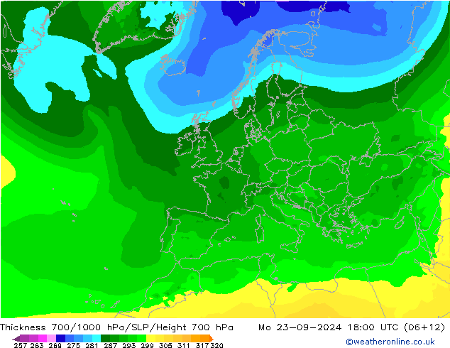 Thck 700-1000 hPa ARPEGE lun 23.09.2024 18 UTC