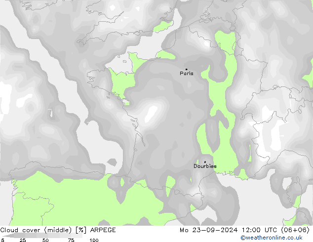 Nuages (moyen) ARPEGE lun 23.09.2024 12 UTC