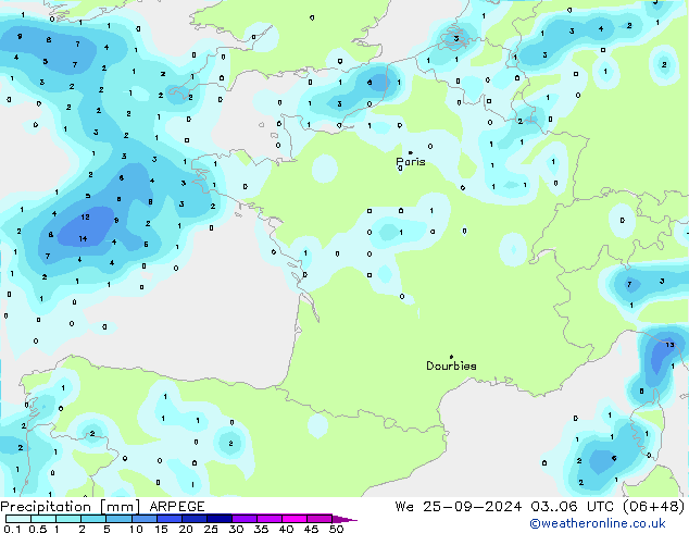 Precipitation ARPEGE We 25.09.2024 06 UTC