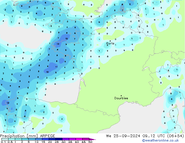 Precipitación ARPEGE mié 25.09.2024 12 UTC