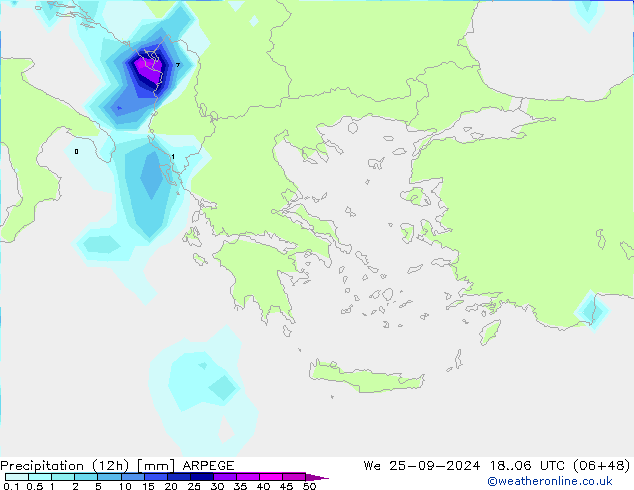 Totale neerslag (12h) ARPEGE wo 25.09.2024 06 UTC