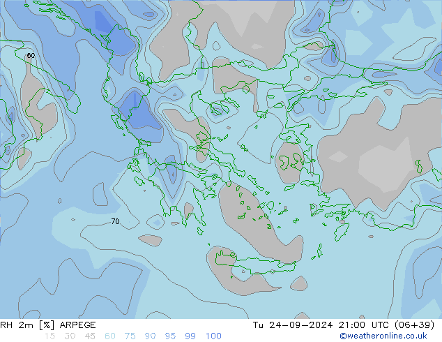 RH 2m ARPEGE Tu 24.09.2024 21 UTC