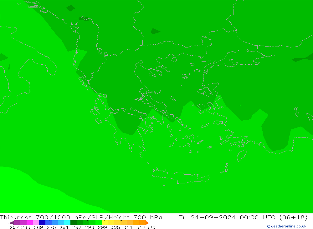 Thck 700-1000 hPa ARPEGE Ter 24.09.2024 00 UTC