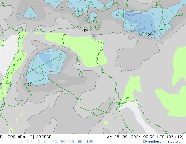 RH 700 hPa ARPEGE We 25.09.2024 00 UTC