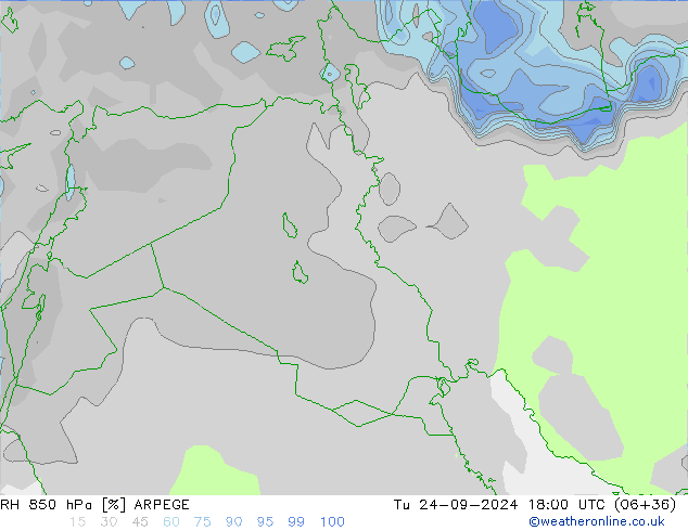 RH 850 гПа ARPEGE вт 24.09.2024 18 UTC