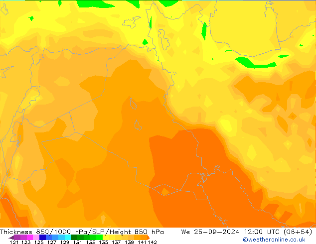 Thck 850-1000 hPa ARPEGE We 25.09.2024 12 UTC