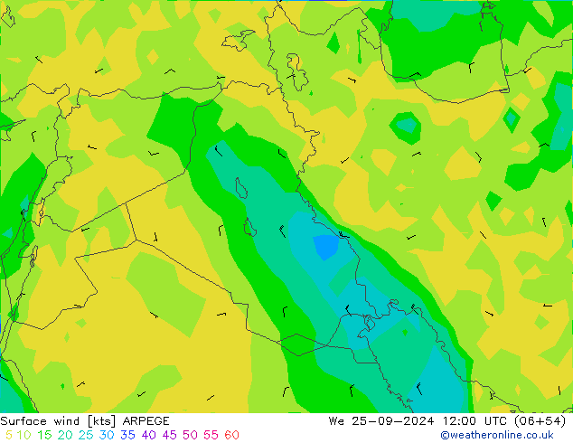 wiatr 10 m ARPEGE śro. 25.09.2024 12 UTC