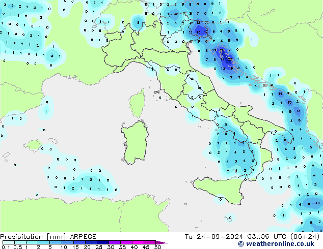 precipitação ARPEGE Ter 24.09.2024 06 UTC