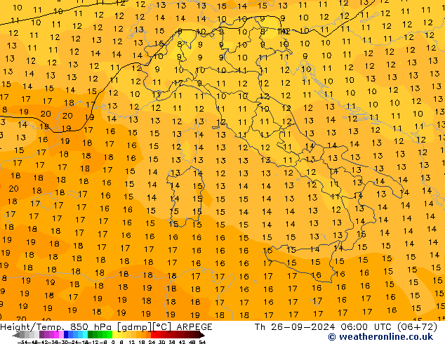 Height/Temp. 850 hPa ARPEGE Čt 26.09.2024 06 UTC