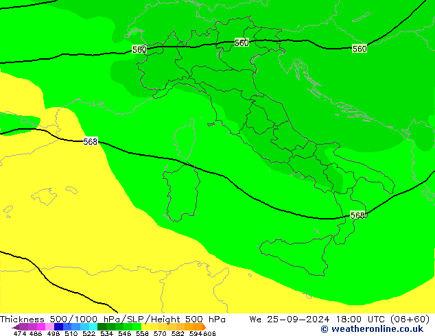 Thck 500-1000hPa ARPEGE We 25.09.2024 18 UTC