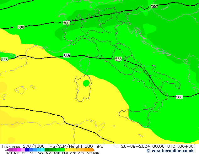 Thck 500-1000гПа ARPEGE чт 26.09.2024 00 UTC